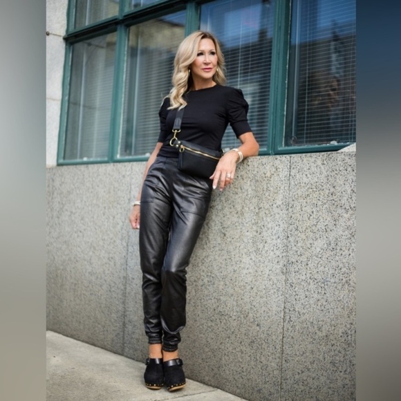 Spanx Black Faux Leather Like Pull On Jogger Pants NWOT - Picture 4 of 15